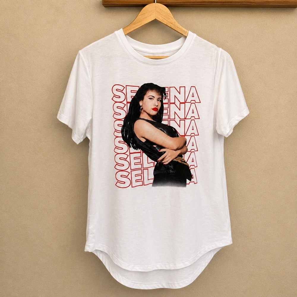 Official Selena Quintanilla Graphic T-Shirt White Curved Hem XL 90s Y2K Icon